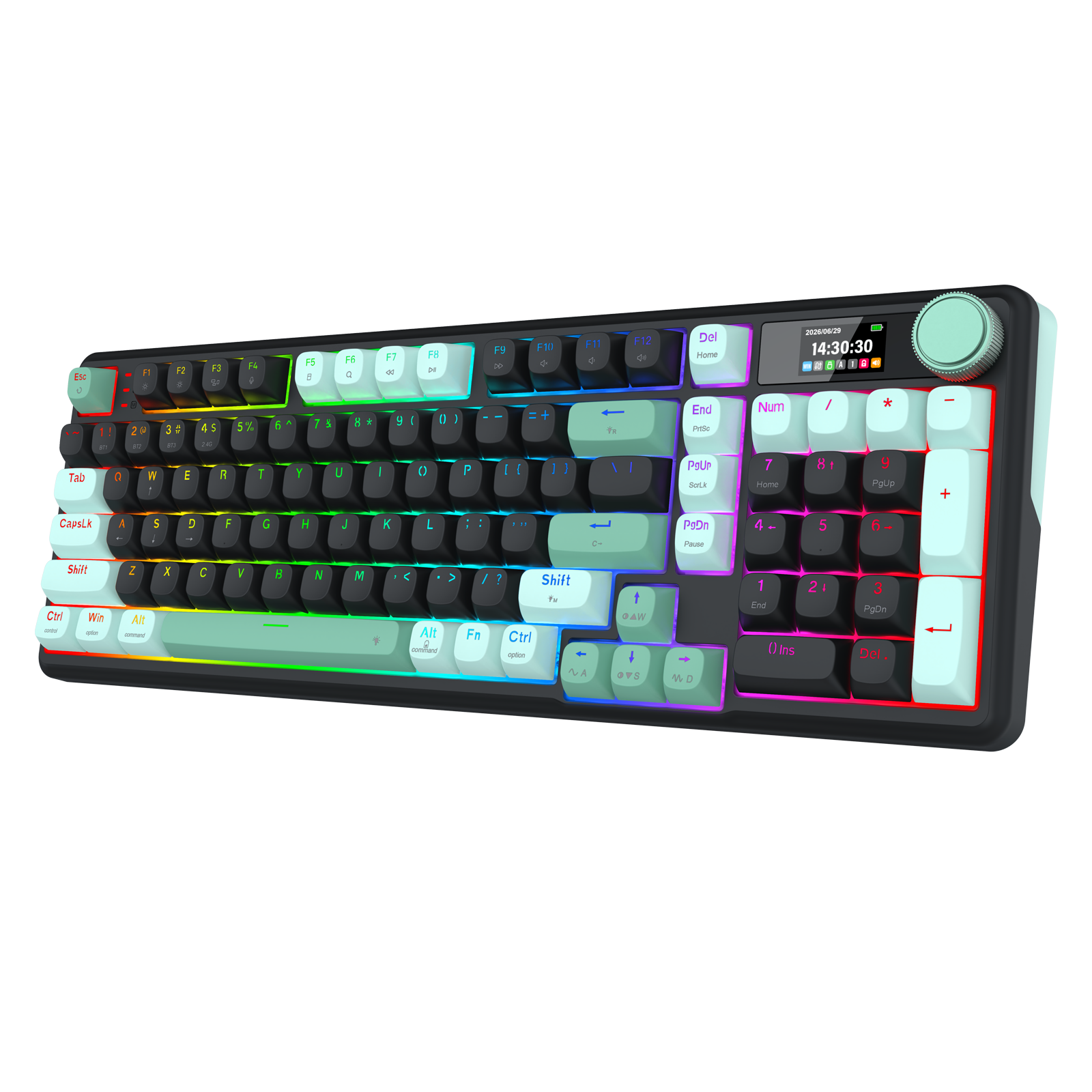 Redragon K768 PRO Wireless 100-Key Gasket Gaming Keyboard, Screen & Knob | Easy-Control LED Info Display + 8000mAh, 0-Delay Tri-Mode, Cushioned 5-Layer Noise Dampening for Creamy Thocky Sound, Practical 95% Size Green & Black | Show