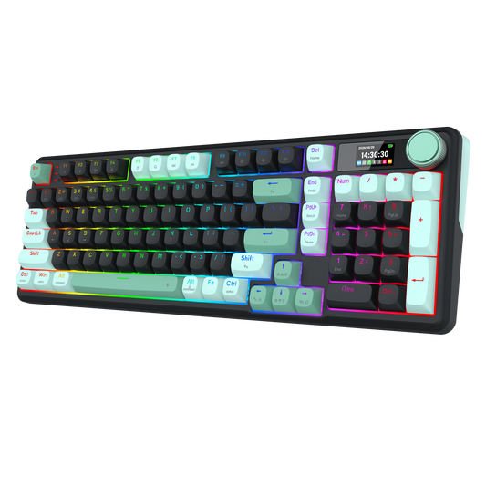 Redragon K768 PRO Wireless 100-Key Gasket Gaming Keyboard, Screen & Knob | Easy-Control LED Info Display + 8000mAh, 0-Delay Tri-Mode, Cushioned 5-Layer Noise Dampening for Creamy Thocky Sound, Practical 95% Size Green & Black | Show