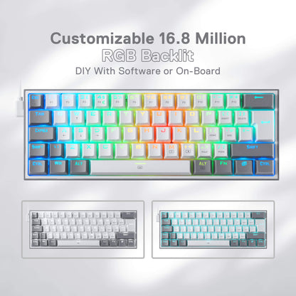 FIZZ K617 60% White & Grey UK QWERTY Compact Mechanical Keyboard - thumbnail 6