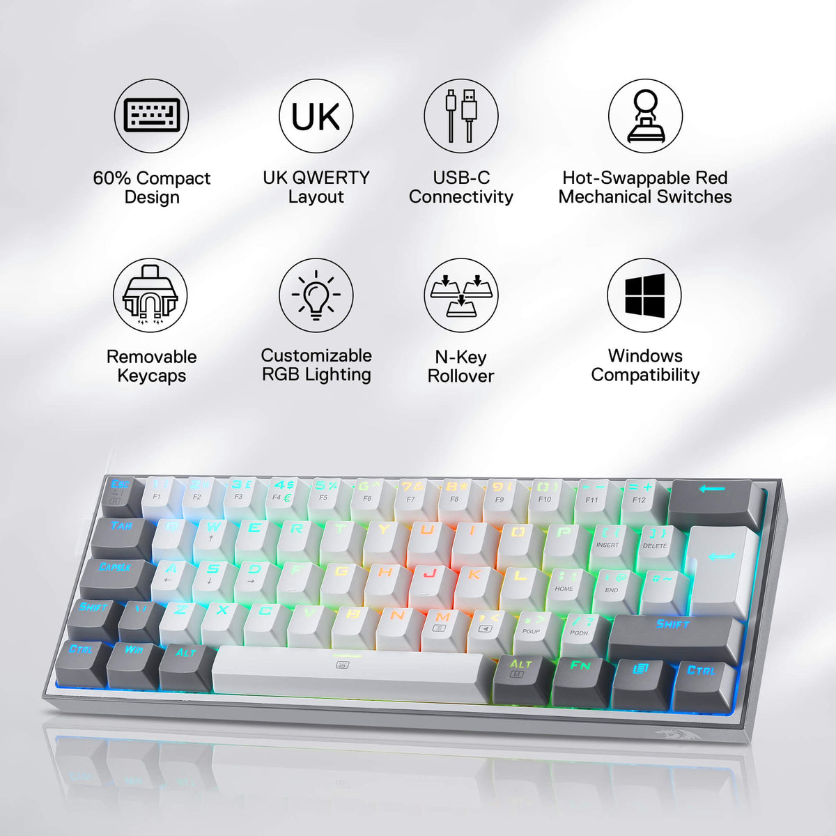 FIZZ K617 60% White & Grey UK QWERTY Compact Mechanical K..., image 2 of 7 - enlarged view