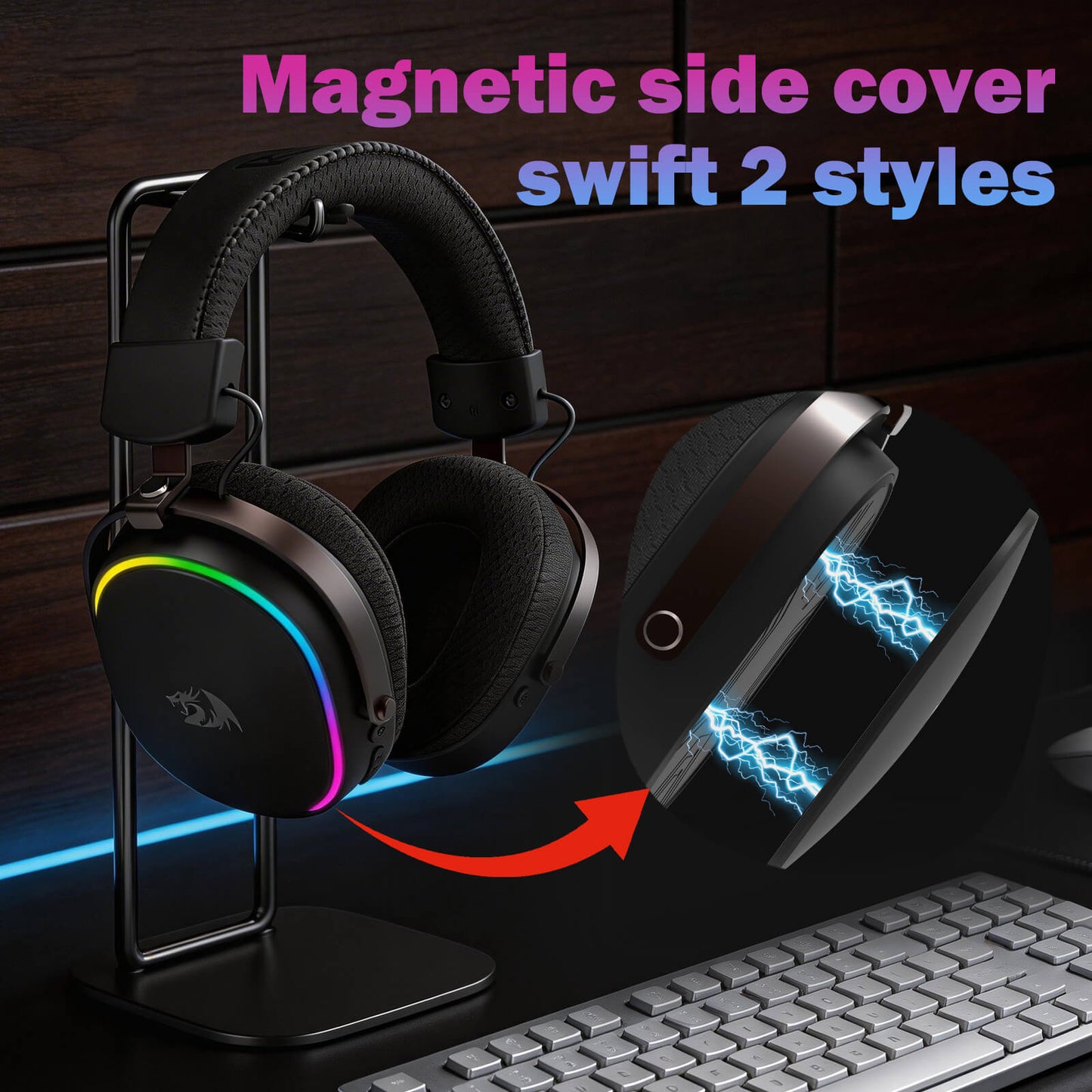 Redragon H831 Gaming Headset, RGB, 2.4GHz/BT/Wired, Black
