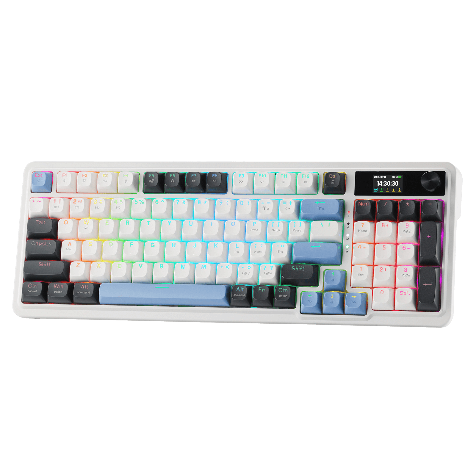 Redragon K719 Wireless Gasket Gaming Keyboard w/Hype Screen & Knob, 95 Keys Mechanical Keyboard, Easy-Control 1.14’’ TFT Info Display, 5-Layer Noise Dampener, Round PBT Keycaps, Mint Mambo Switch
