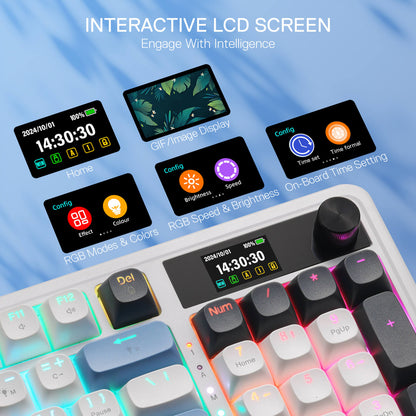 Redragon K719 Wireless Gasket Gaming Keyboard w/Hype Screen & Knob, 95 Keys Mechanical Keyboard, Easy-Control 1.14’’ TFT Info Display, 5-Layer Noise Dampener, Round PBT Keycaps, Mint Mambo Switch