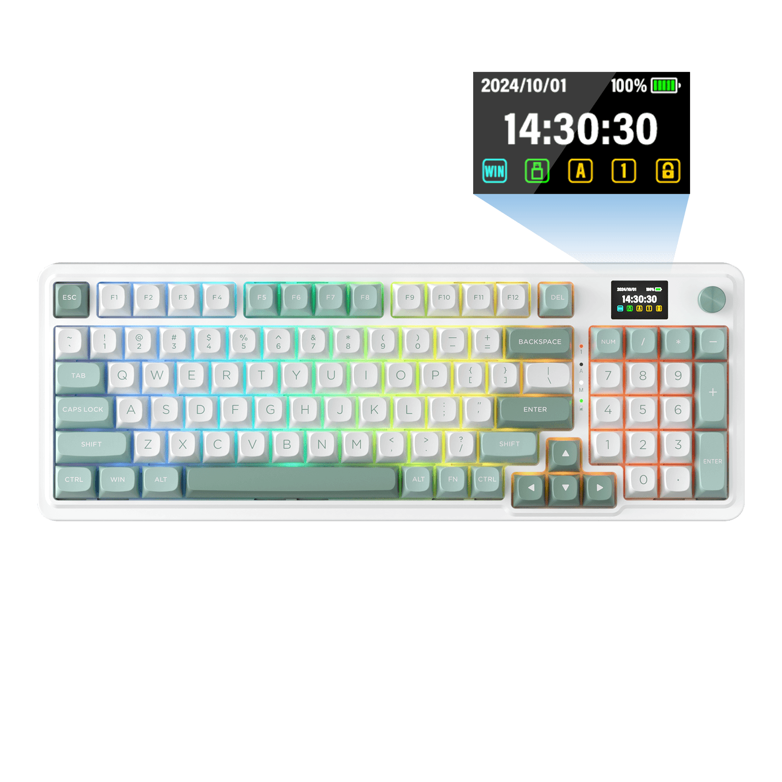 Redragon K719 Wireless Gasket Gaming Keyboard w/Hype Screen & Knob, 95 Keys Mechanical Keyboard, Easy-Control 1.14’’ TFT Info Display, 5-Layer Noise Dampening, Custom Linear Switch, Jade Cloud Color