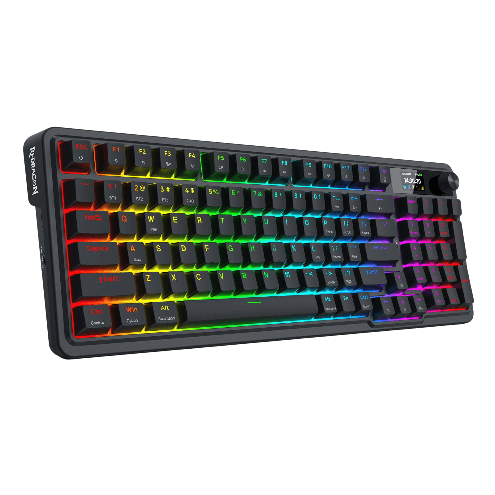 Redragon K719 Wireless Gasket Gaming Keyboard w/Hype Screen & Knob, 95 Keys Mechanical Keyboard, Easy-Control 1.14’’ TFT Info Display, 5-Layer Noise Dampening, Custom Linear Switch, Essential Black