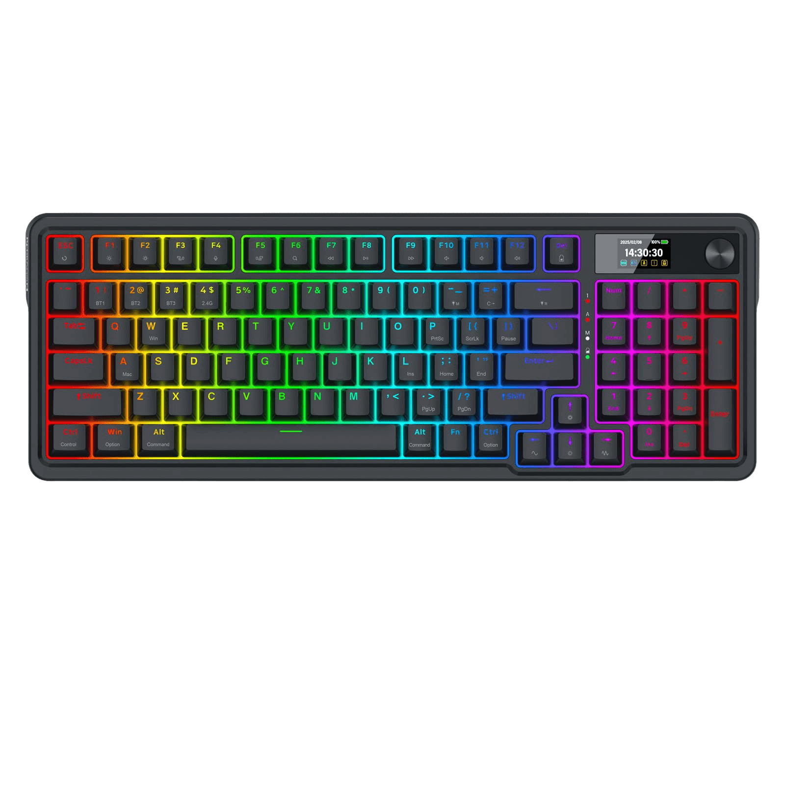 Redragon K719 Wireless Gasket Gaming Keyboard w/Hype Screen & Knob, 95 Keys Mechanical Keyboard, Easy-Control 1.14’’ TFT Info Display, 5-Layer Noise Dampening, Custom Linear Switch, Essential Black