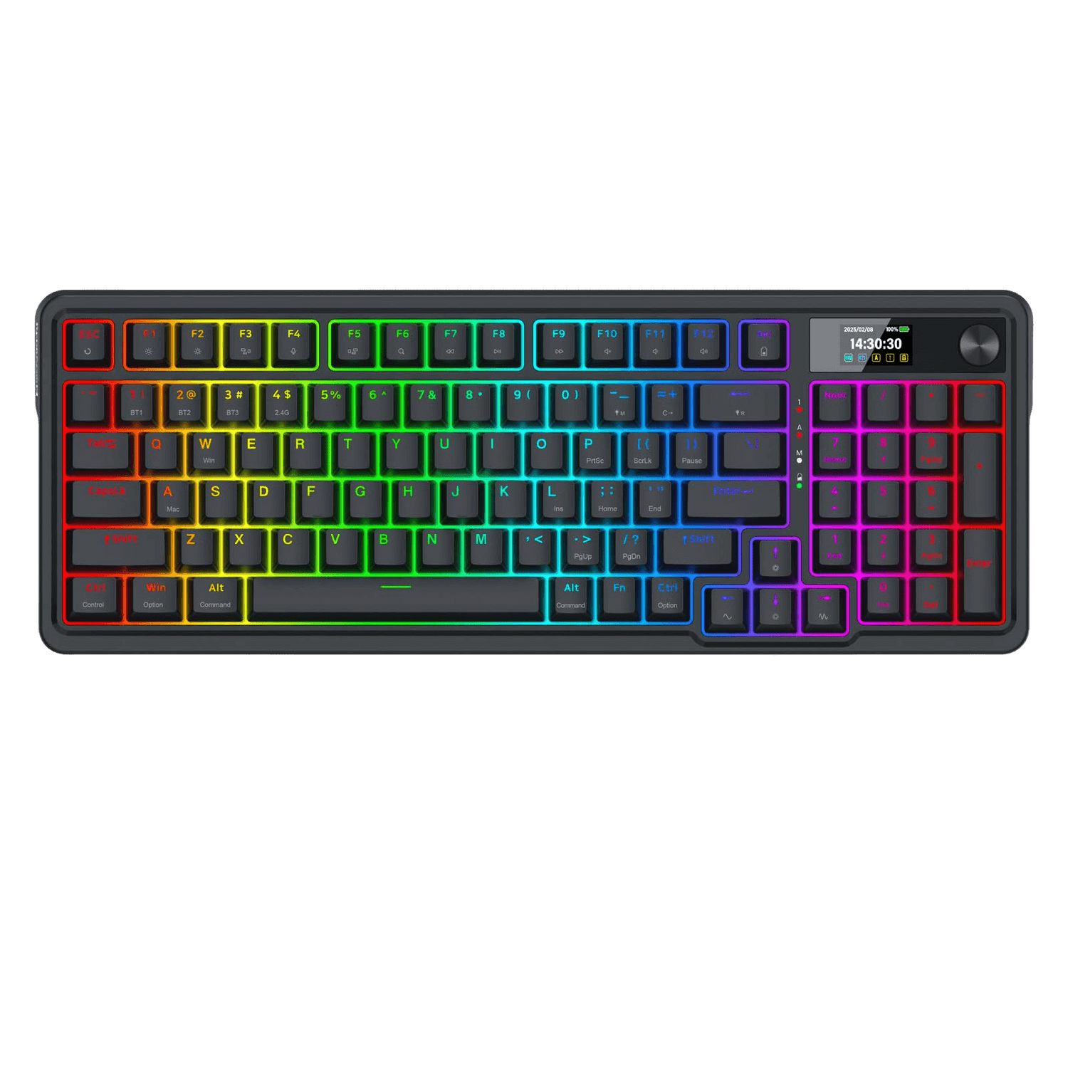 Redragon K719 Wireless Gasket Gaming Keyboard w/Hype Screen & Knob, 95 Keys Mechanical Keyboard, Easy-Control 1.14’’ TFT Info Display, 5-Layer Noise Dampening, Custom Linear Switch, Essential Black