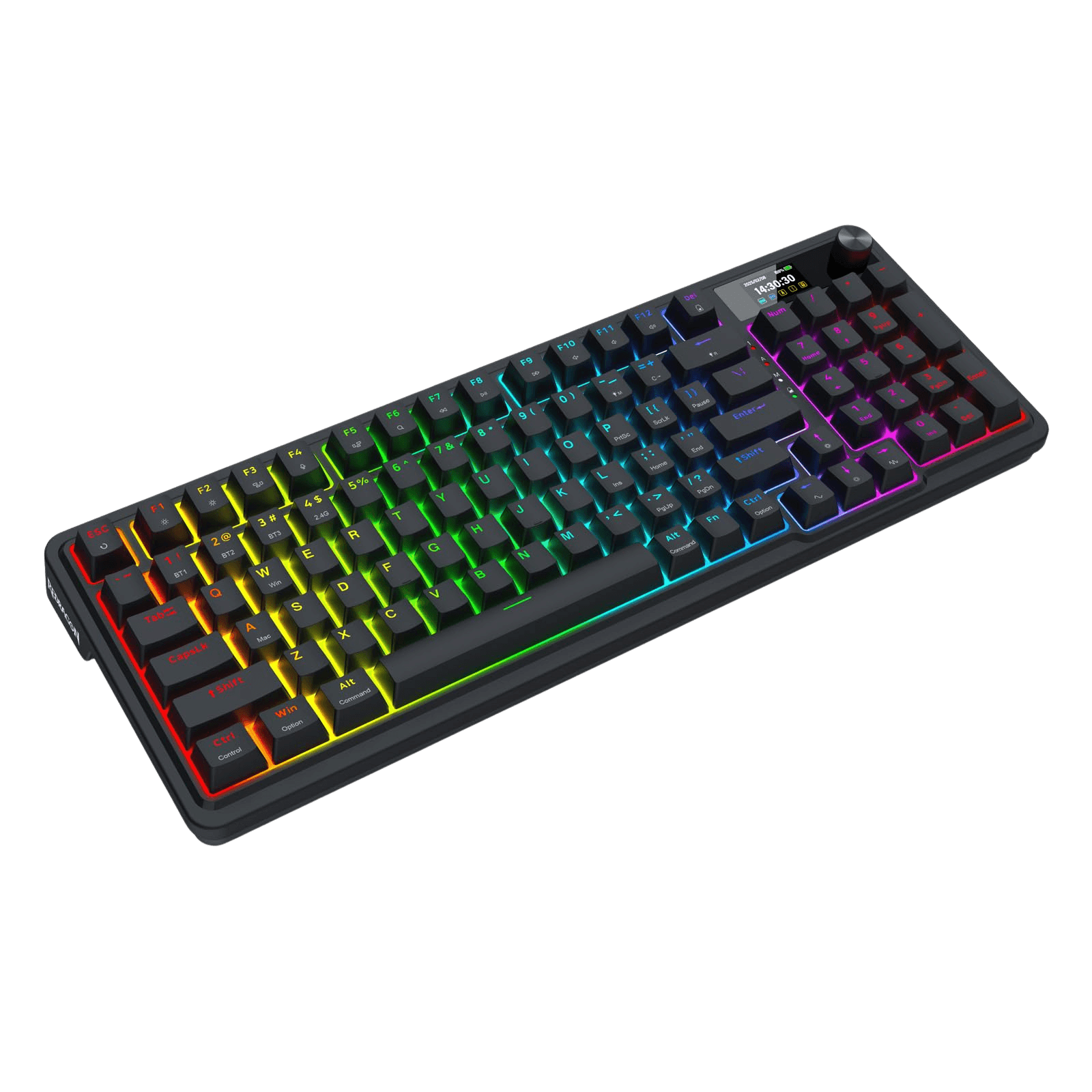Redragon K719 Wireless Gasket Gaming Keyboard w/Hype Screen & Knob, 95 Keys Mechanical Keyboard, Easy-Control 1.14’’ TFT Info Display, 5-Layer Noise Dampening, Custom Linear Switch, Essential Black