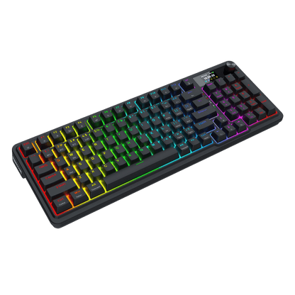 Redragon K719 Wireless Gasket Gaming Keyboard w/Hype Screen & Knob, 95 Keys Mechanical Keyboard, Easy-Control 1.14’’ TFT Info Display, 5-Layer Noise Dampening, Custom Linear Switch, Essential Black