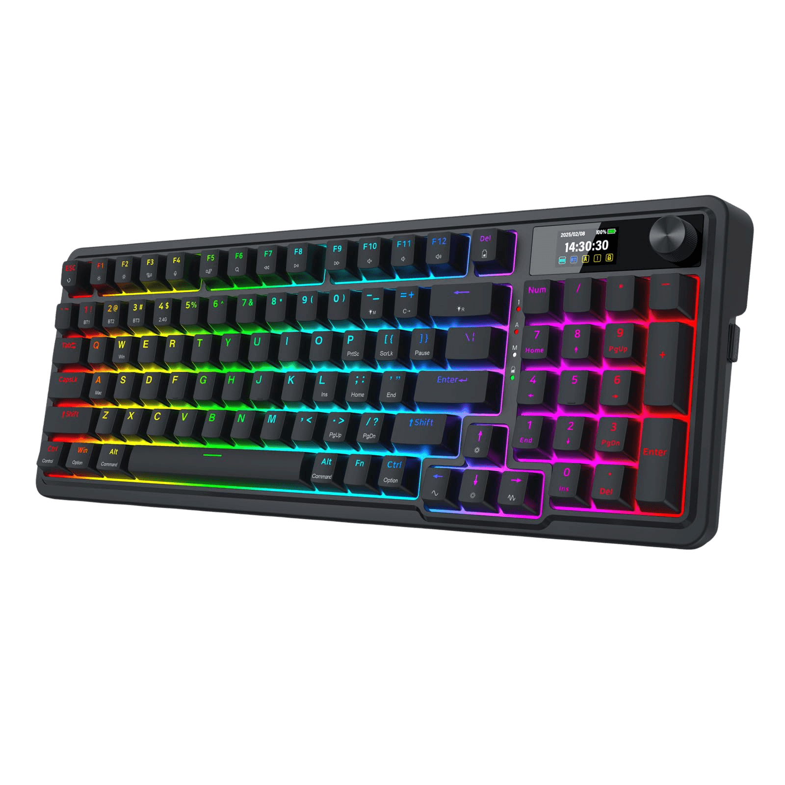 Redragon K719 Wireless Gasket Gaming Keyboard w/Hype Screen & Knob, 95 Keys Mechanical Keyboard, Easy-Control 1.14’’ TFT Info Display, 5-Layer Noise Dampening, Custom Linear Switch, Essential Black