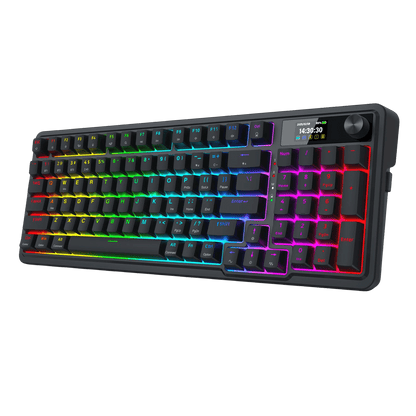 Redragon K719 Wireless Gasket Gaming Keyboard w/Hype Screen & Knob, 95 Keys Mechanical Keyboard, Easy-Control 1.14’’ TFT Info Display, 5-Layer Noise Dampening, Custom Linear Switch, Essential Black