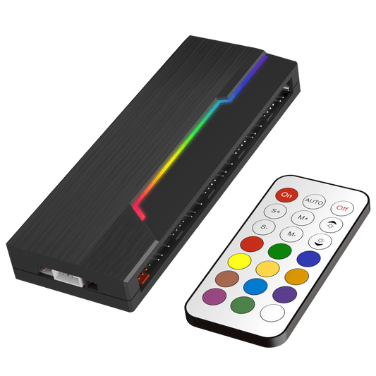 Redragon GCP09 ARGB and PWM Fan Hub Controller, 10 PWM Ports & 12 ARGB Ports, Software & Remote Adjustment, Individual Fan Control, Magnetic Backplate, SATA Power Hub for PC Case Fans, Black | show