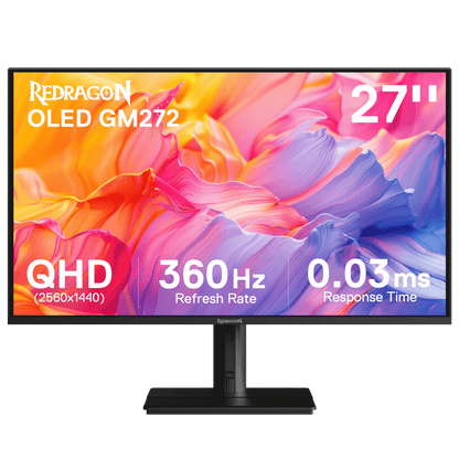 Redragon GM272 27" OLED Flat Gaming Monitor - QHD 2560x1440, 360Hz, 0.03ms GTG, AMD FreeSync Premium, 99% DCI-P3, HDR Peak 1000 nits, HDMI x2, DP x3, Eye Care, VESA Wall Mount
