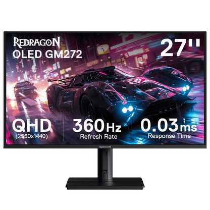 Redragon GM272 27" OLED Flat Gaming Monitor - QHD 2560x1440, 360Hz, 0.03ms GTG, AMD FreeSync Premium, 99% DCI-P3, HDR Peak 1000 nits, HDMI x2, DP x3, Eye Care, VESA Wall Mount