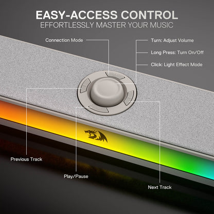 Control panel with buttons and LED lights for music control on a dark background