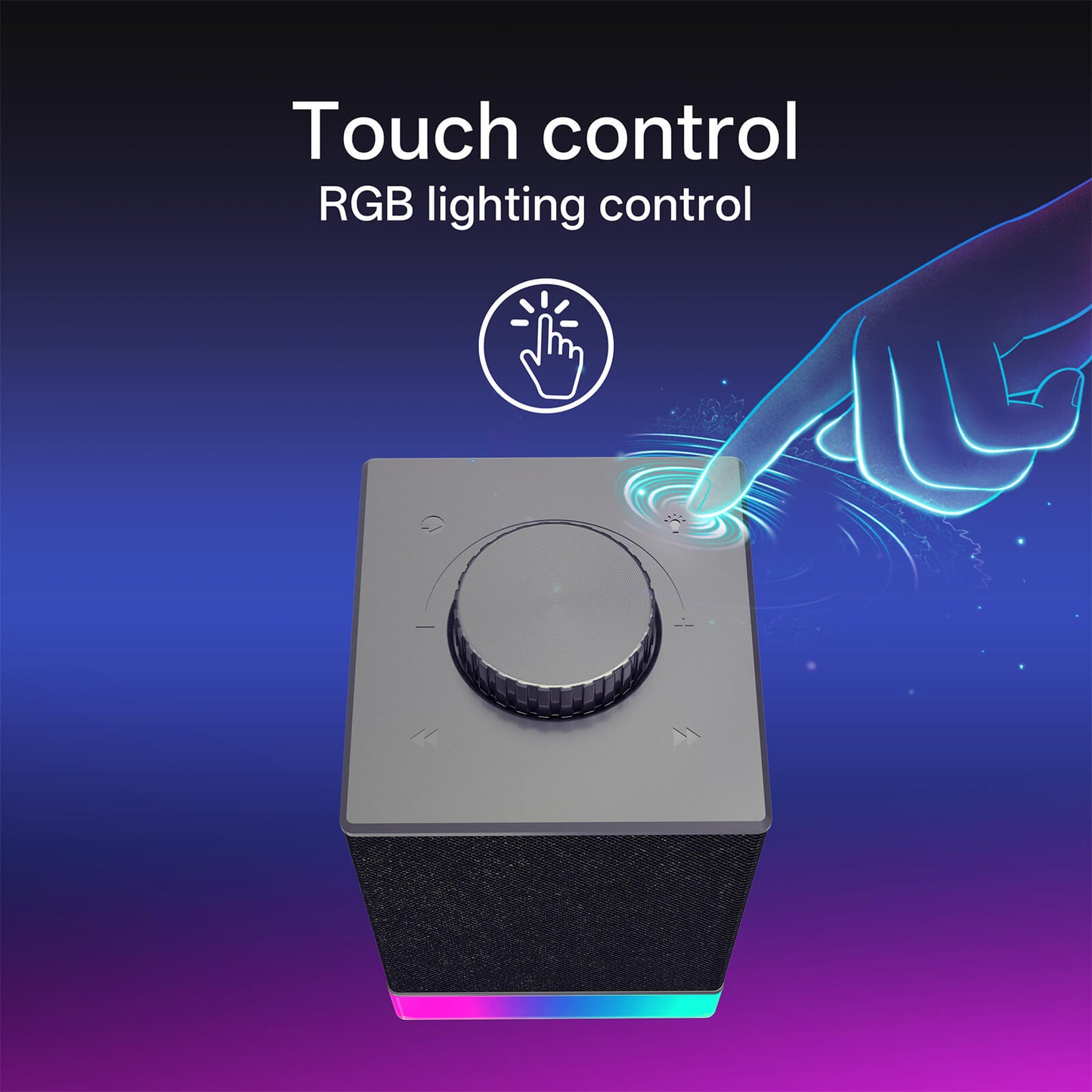 Control device with RGB lighting control and touch feature on a gradient background