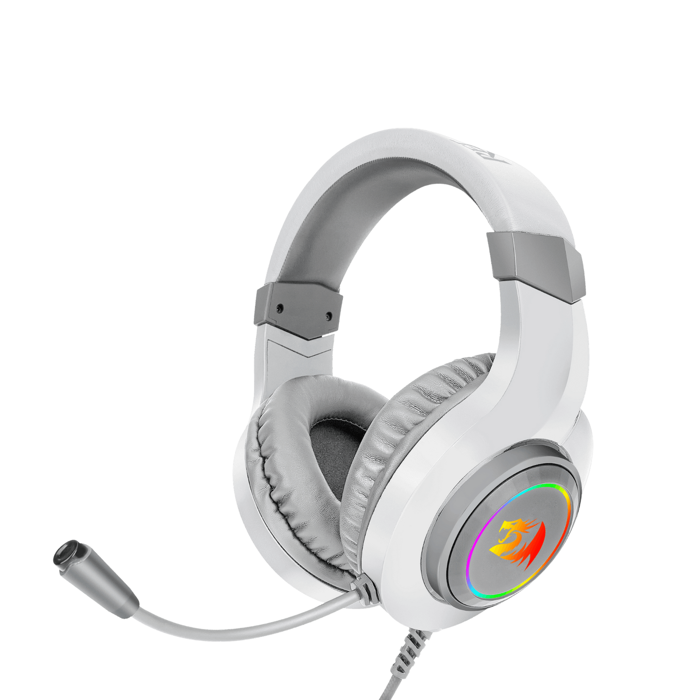Redragon H260 Hylas Wired Gaming Headset, 50 mm Drivers, Stereo Surround Sound, Noise-Canceling Microphone, Dynamic RGB Backlight, Over-Ear Headphones Works for PC/PS4/XBOX ONE/NS, White