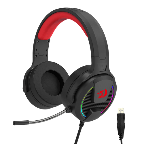 Redragon H315 RGB Gaming Headset - Wired Computer Headset with 40mm Drivers, Noise-Canceling Microphone, USB Connection, Lightweight Design, and Soft PU Leather Ear Cushions for Ultimate Comfort