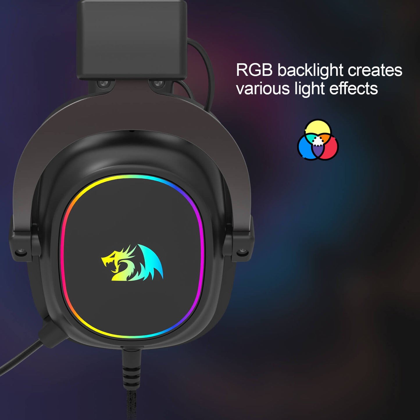 Gaming headset with RGB lighting on a dark background
