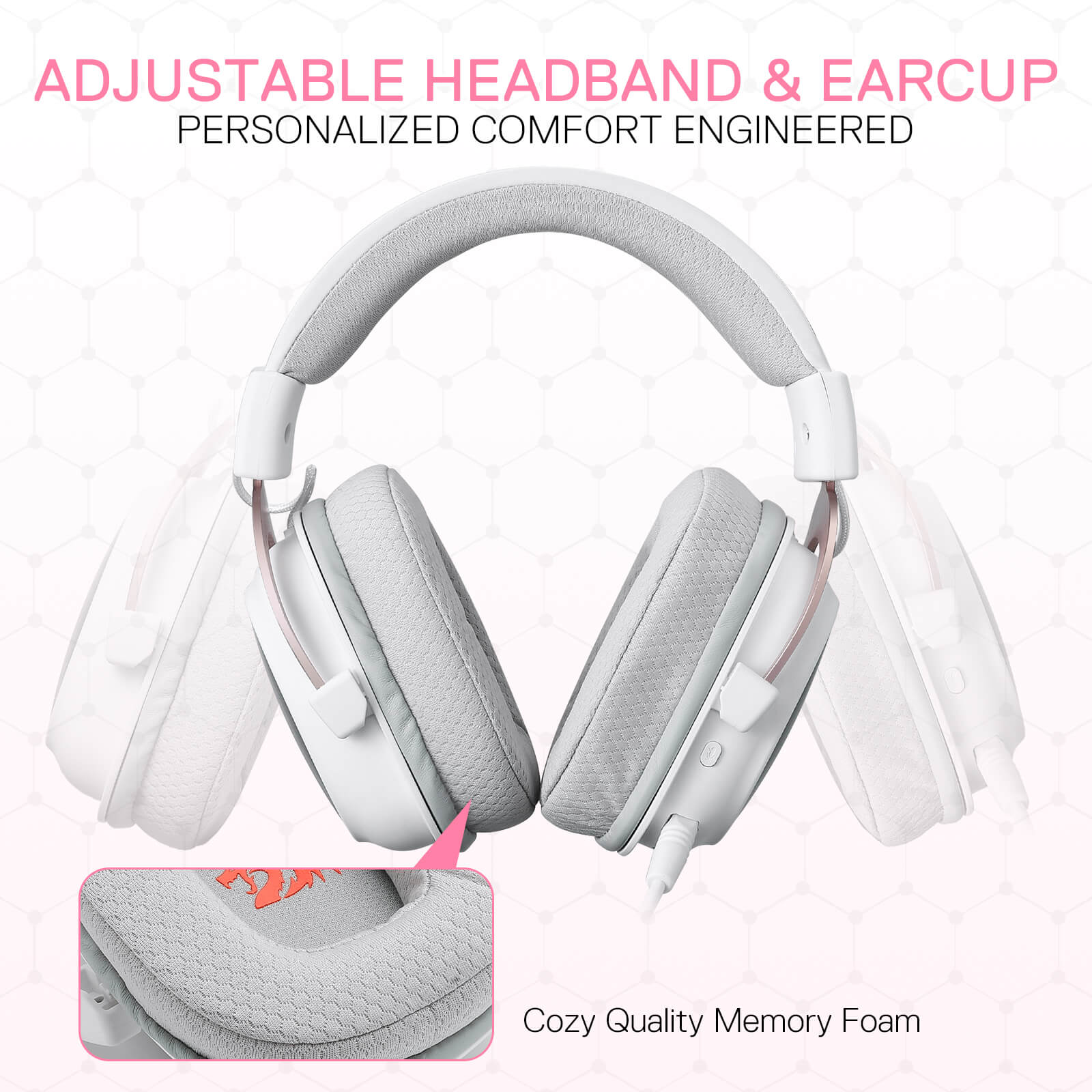 Redragon H510 PRO White 3-Mode RGB Gaming Headset - 7.1 Surround Sound - 53MM Audio Drivers in Memory Foam Ear Pads w/Durable Fabric Cover- Multi Platforms Headphone - USB Powered for PC/PS4/NS