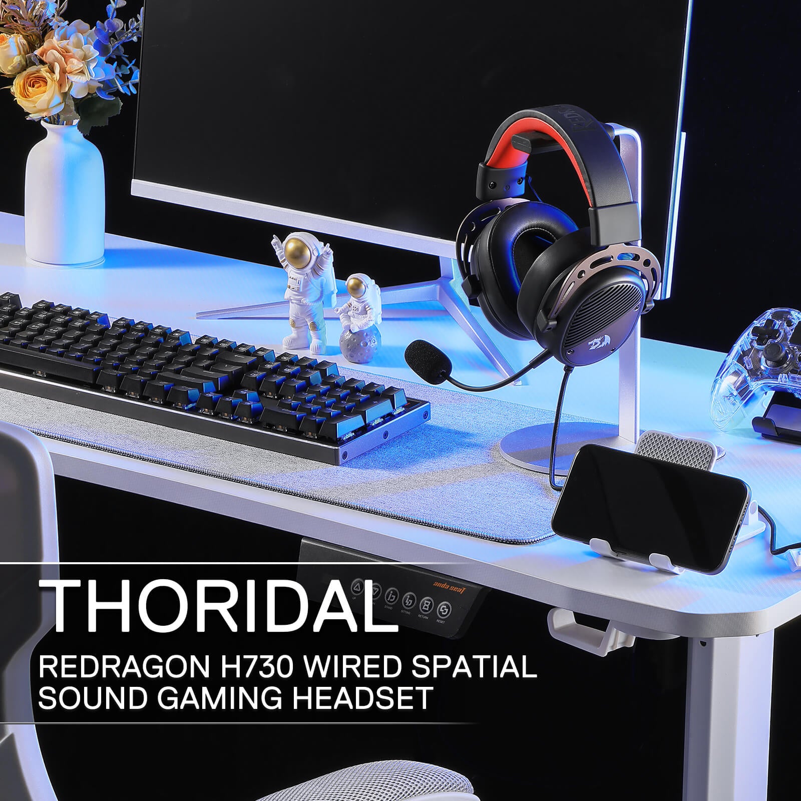 Redragon H730 USB Wired Gaming Headset - 53mm Drivers, 360° Spatial Sound, Detachable Noise-Canceling Microphone, Magnetic Replaceable Ear Cushions, Over-Ear Headphones Works for PC/PS4/PS5, Black