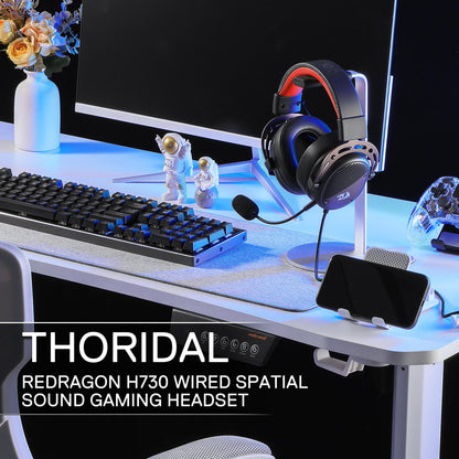 Redragon H730 USB Wired Gaming Headset - 53mm Drivers, 360° Spatial Sound, Detachable Noise-Canceling Microphone, Magnetic Replaceable Ear Cushions, Over-Ear Headphones Works for PC/PS4/PS5, Black