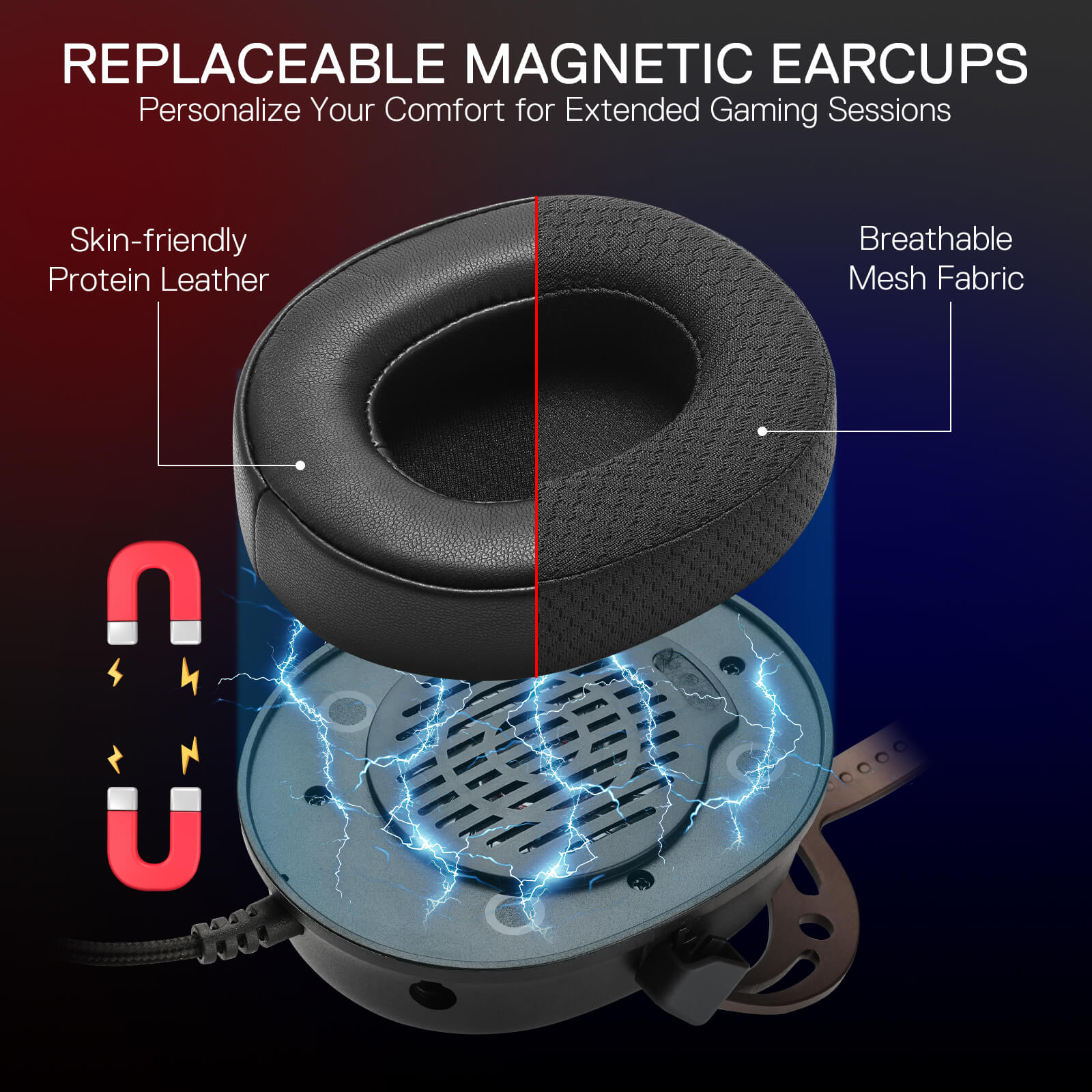 Redragon H730 USB Wired Gaming Headset - 53mm Drivers, 360° Spatial Sound, Detachable Noise-Canceling Microphone, Magnetic Replaceable Ear Cushions, Over-Ear Headphones Works for PC/PS4/PS5, Black