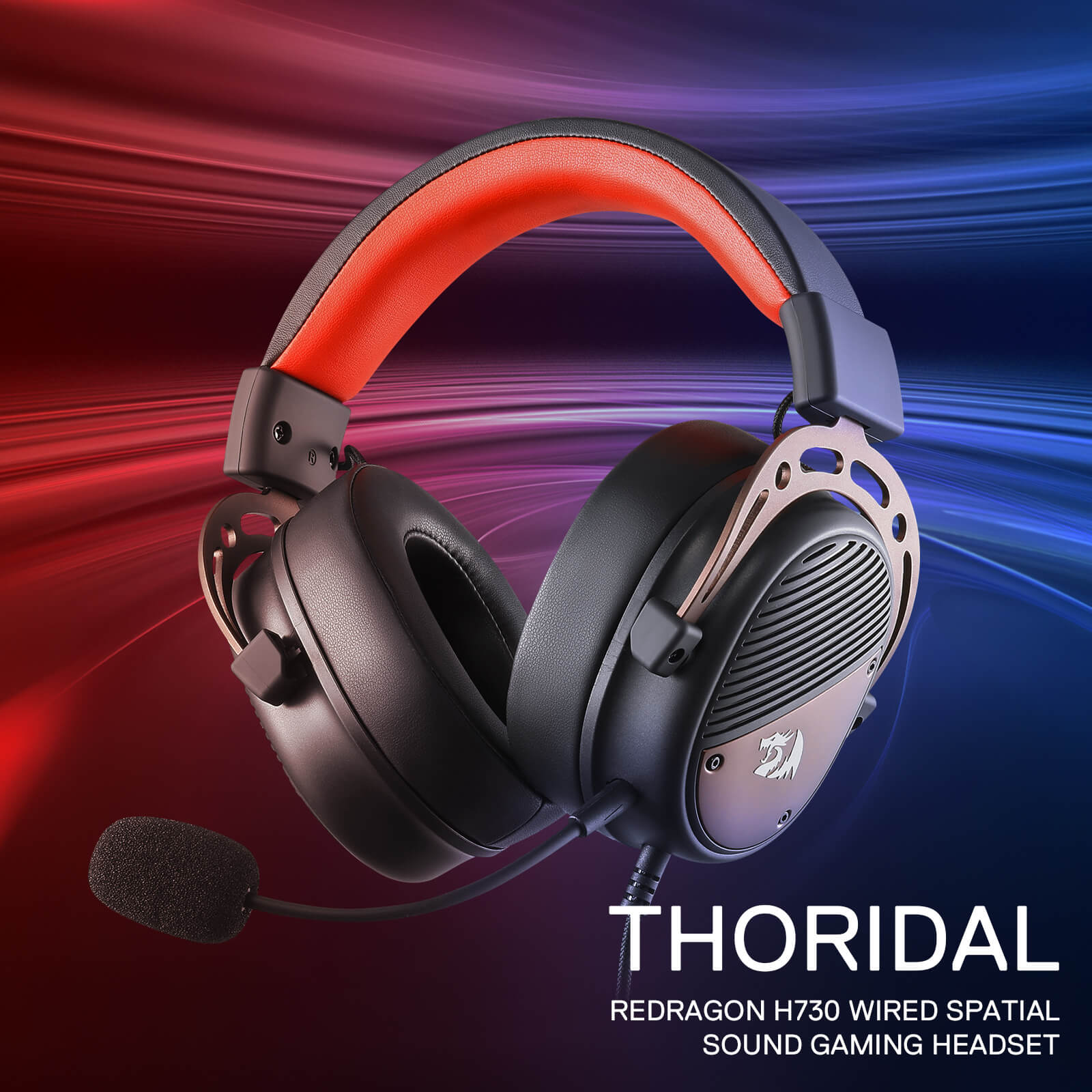 Redragon H730 USB Wired Gaming Headset - 53mm Drivers, 360° Spatial Sound, Detachable Noise-Canceling Microphone, Magnetic Replaceable Ear Cushions, Over-Ear Headphones Works for PC/PS4/PS5, Black