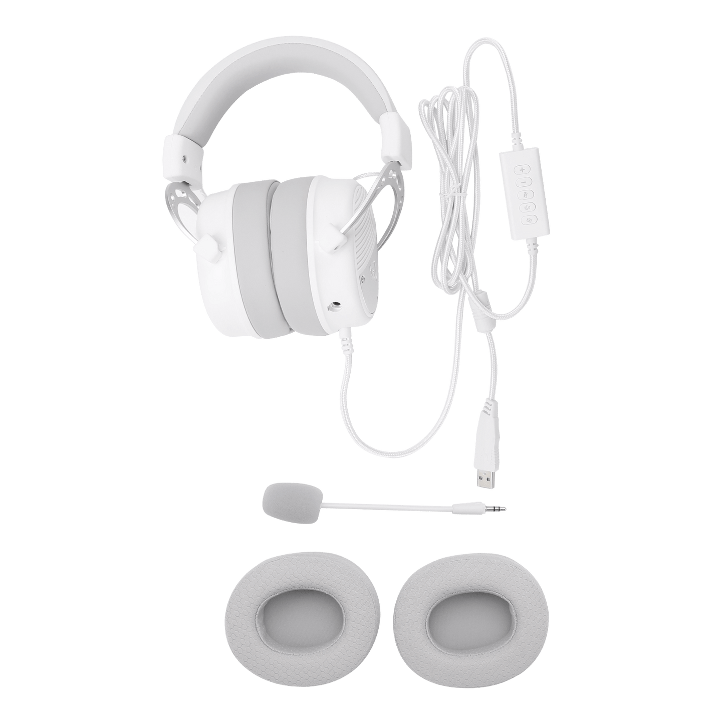 Redragon H730 USB Wired Gaming Headset - 53mm Drivers, 360° Spatial Sound, Detachable Noise-Canceling Microphone, Magnetic Replaceable Ear Cushions, Over-Ear Headphones Works for PC/PS4/PS5, White