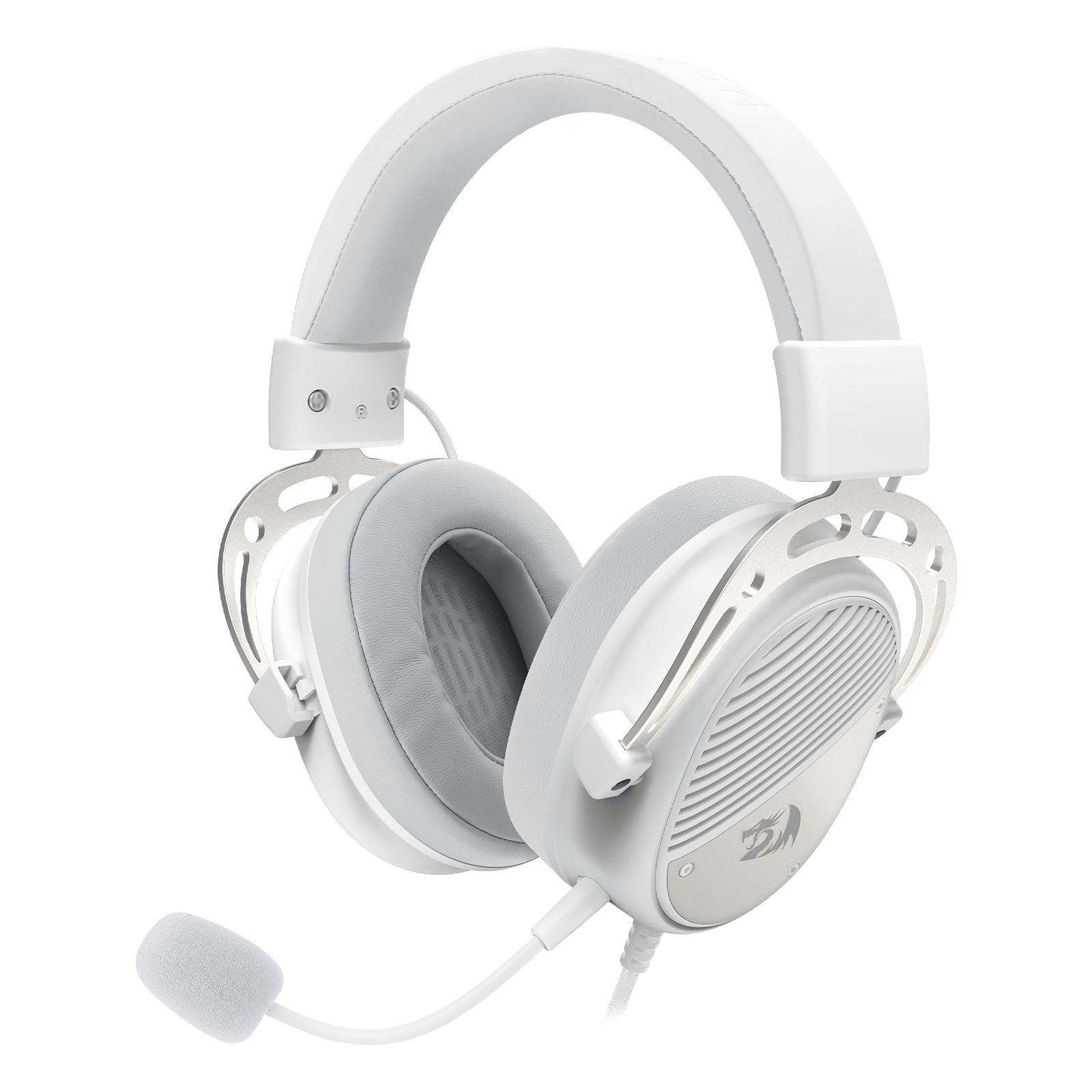 Redragon H730 USB Wired Gaming Headset - 53mm Drivers, 360° Spatial Sound, Detachable Noise-Canceling Microphone, Magnetic Replaceable Ear Cushions, Over-Ear Headphones Works for PC/PS4/PS5, White