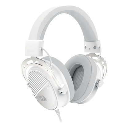 Redragon H730 USB Wired Gaming Headset - 53mm Drivers, 360° Spatial Sound, Detachable Noise-Canceling Microphone, Magnetic Replaceable Ear Cushions, Over-Ear Headphones Works for PC/PS4/PS5, White