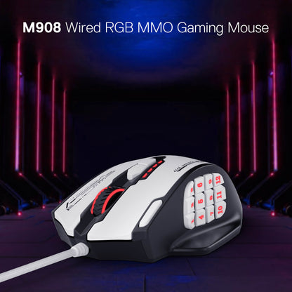 Redragon M908 Impact RGB LED MMO Gaming Mouse with 12 Side Buttons, Optical Wired Ergonomic Mouse with Max 24,000DPI, High Precision, 18 Programmable Macro Shortcuts, Comfort Grip