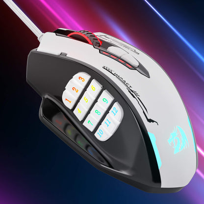 Redragon M908 Impact RGB LED MMO Gaming Mouse with 12 Side Buttons, Optical Wired Ergonomic Mouse with Max 24,000DPI, High Precision, 18 Programmable Macro Shortcuts, Comfort Grip