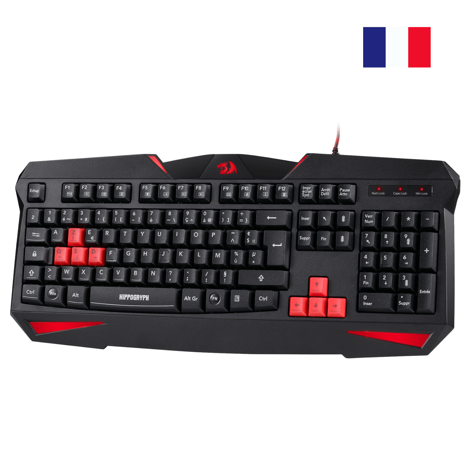 Redragon K301 Clavier Gaming AZERTY FR, Clavier à Membrane, 12 Touches Multimédia, Anti-Ghosting, Touches Échangeables, Lumière Rouge, Résistant aux Éclaboussures, USB, Compatible Windows