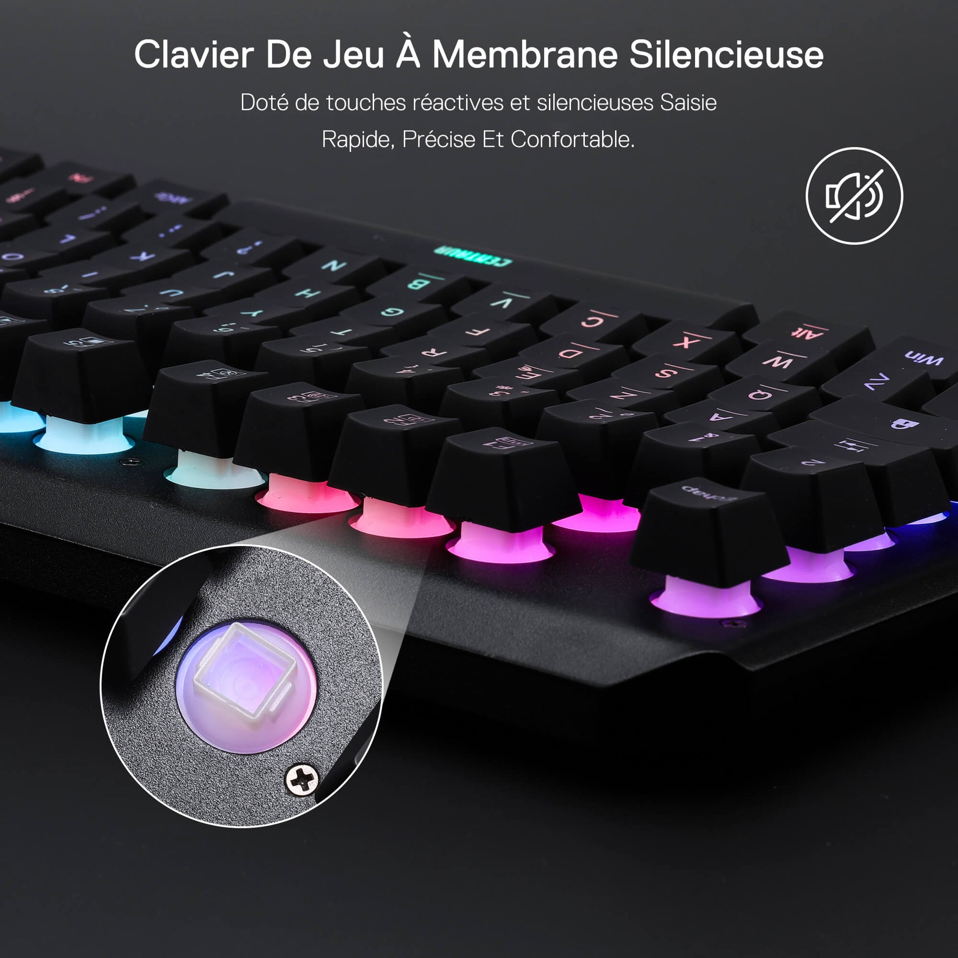 Keyboard with RGB lighting on a dark background