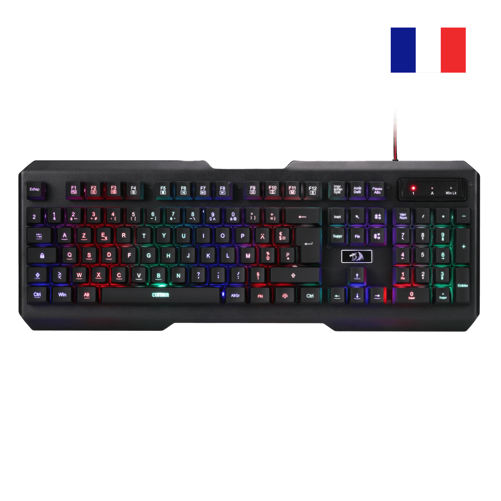 Redragon K506 Clavier gaming filaire à membrane éclairage LED arc-en-ciel, résistant à la poussière, clavier USB silencieux, 19 touches anti-ghosting, durable, AZERTY FR - PC/Ordinateur portable, Noir