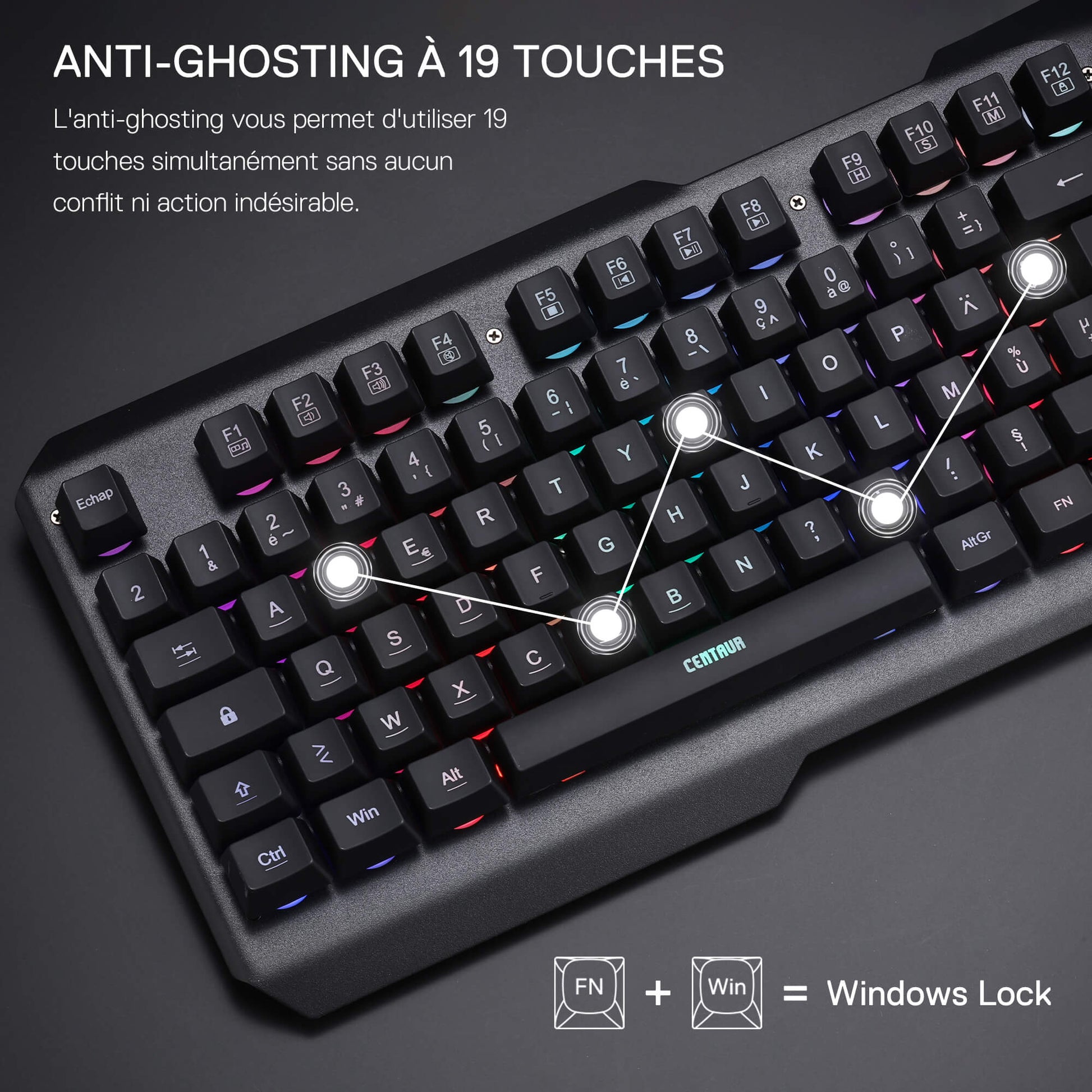 Mechanical keyboard with anti-ghosting feature on a dark background