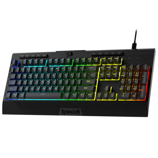 Redragon K525 RGB Backlit Membrane Gaming Keyboard with Multimedia Keys, Linear Mechanical-Feel Switch, 4 Extra On-Board Macro Keys, Dedicated Media Control, Detachable Wrist Rest | show