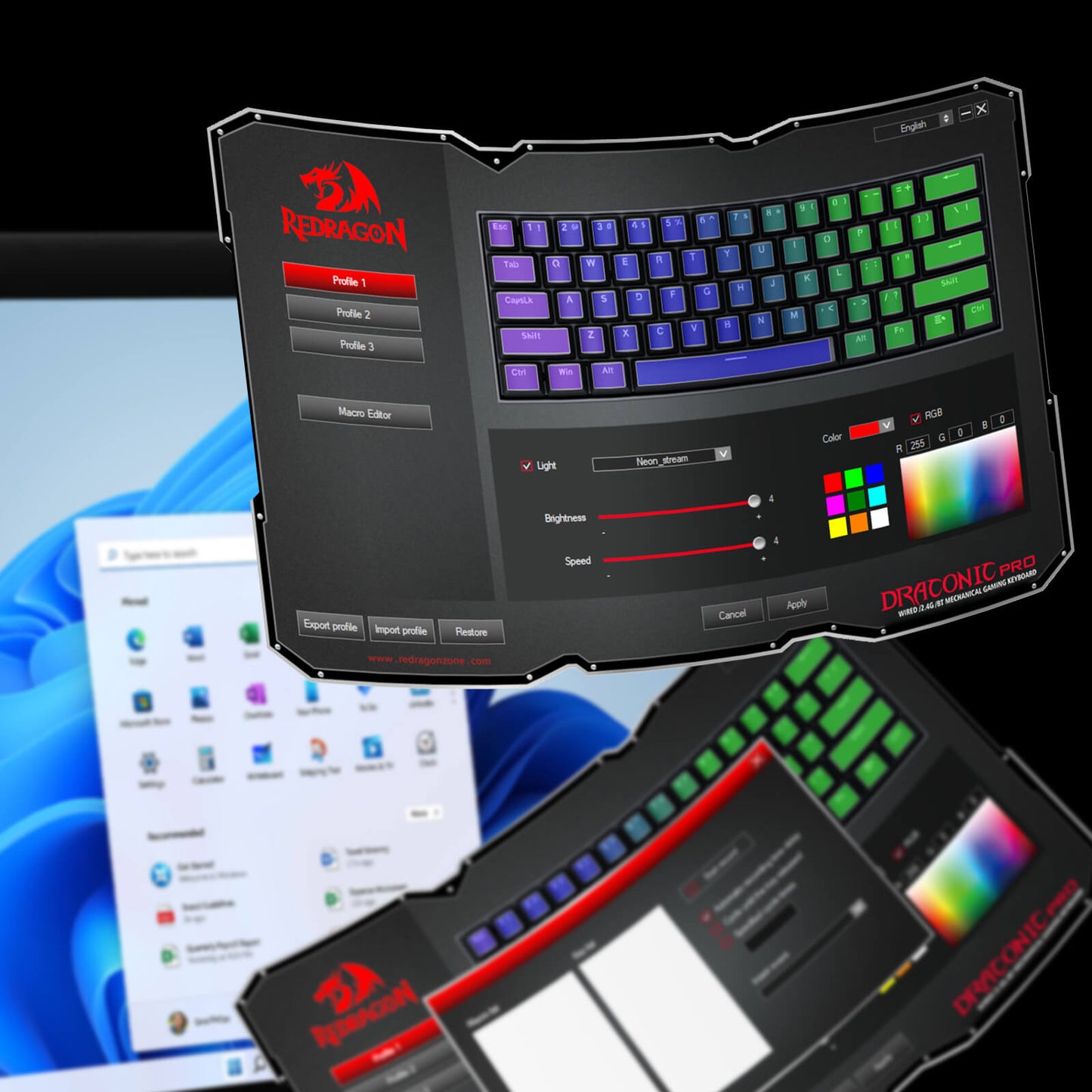 Redragon K530 Pro 60% 3-Mode Wireless RGB Mechanical Keyboard, 61 Keys Hot-Swappable Compact Gaming Keyboard w/Portable Strap, Hot-Swap Socket, 2-Layer Foam & Custom Dragon Chant Linear Switch