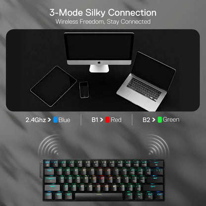 Redragon K530 Pro 60% 3-Mode Wireless RGB Mechanical Keyboard, 61 Keys Hot-Swappable Compact Gaming Keyboard w/Portable Strap, Hot-Swap Socket, 2-Layer Foam & Custom Dragon Chant Linear Switch