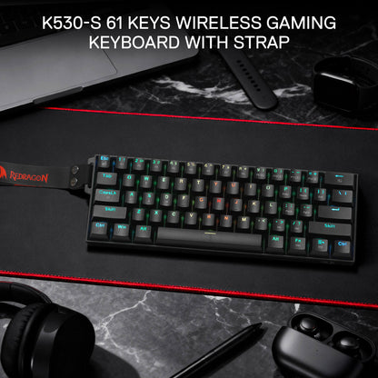 Redragon K530 Pro 60% 3-Mode Wireless RGB Mechanical Keyboard, 61 Keys Hot-Swappable Compact Gaming Keyboard w/Portable Strap, Hot-Swap Socket, 2-Layer Foam & Custom Dragon Chant Linear Switch