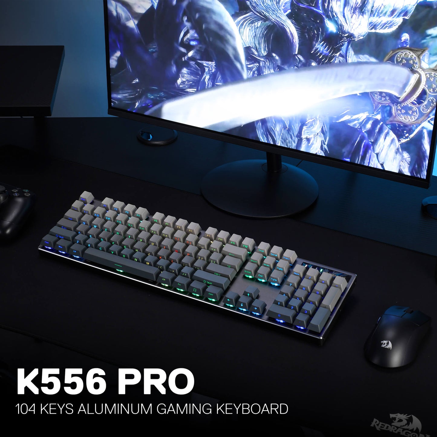 Redragon K556 PRO 104 Keys Wireless RGB Gaming Keyboard, Tri-Mode Aluminum Mechanical Keyboard w/Noise Dampening Layers, Hot-Swap South-Facing RGB Socket, Gradient PBT Keycaps & Custom Linear Switch