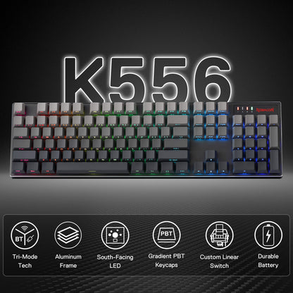 Redragon K556 PRO 104 Keys Wireless RGB Gaming Keyboard, Tri-Mode Aluminum Mechanical Keyboard w/Noise Dampening Layers, Hot-Swap South-Facing RGB Socket, Gradient PBT Keycaps & Custom Linear Switch
