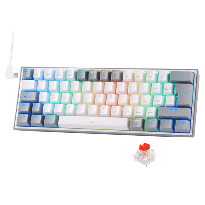 Redragon K617 Fizz 60% Disposición QWERTY ES Teclado Gaming, LED Iluminación Teclado para Juegos con Cable USB-C, Teclado Ultra-Compacto 62 Teclas, Hot Swap interruptores Rojos- para PC/Windows