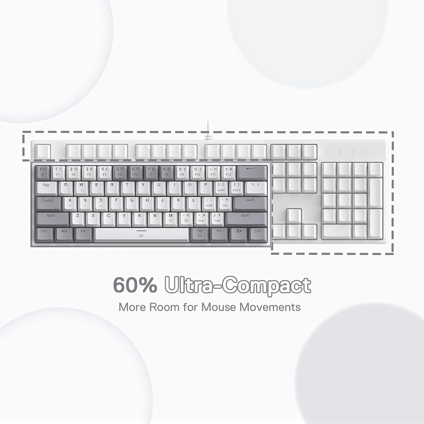 Redragon K617 Fizz 60% Wired RGB Gaming Keyboard, 61 Keys Hot-Swap Compact Mechanical Keyboard w/White and Grey Color Keycaps, Linear Red Switch, Pro Driver/Software Supported
