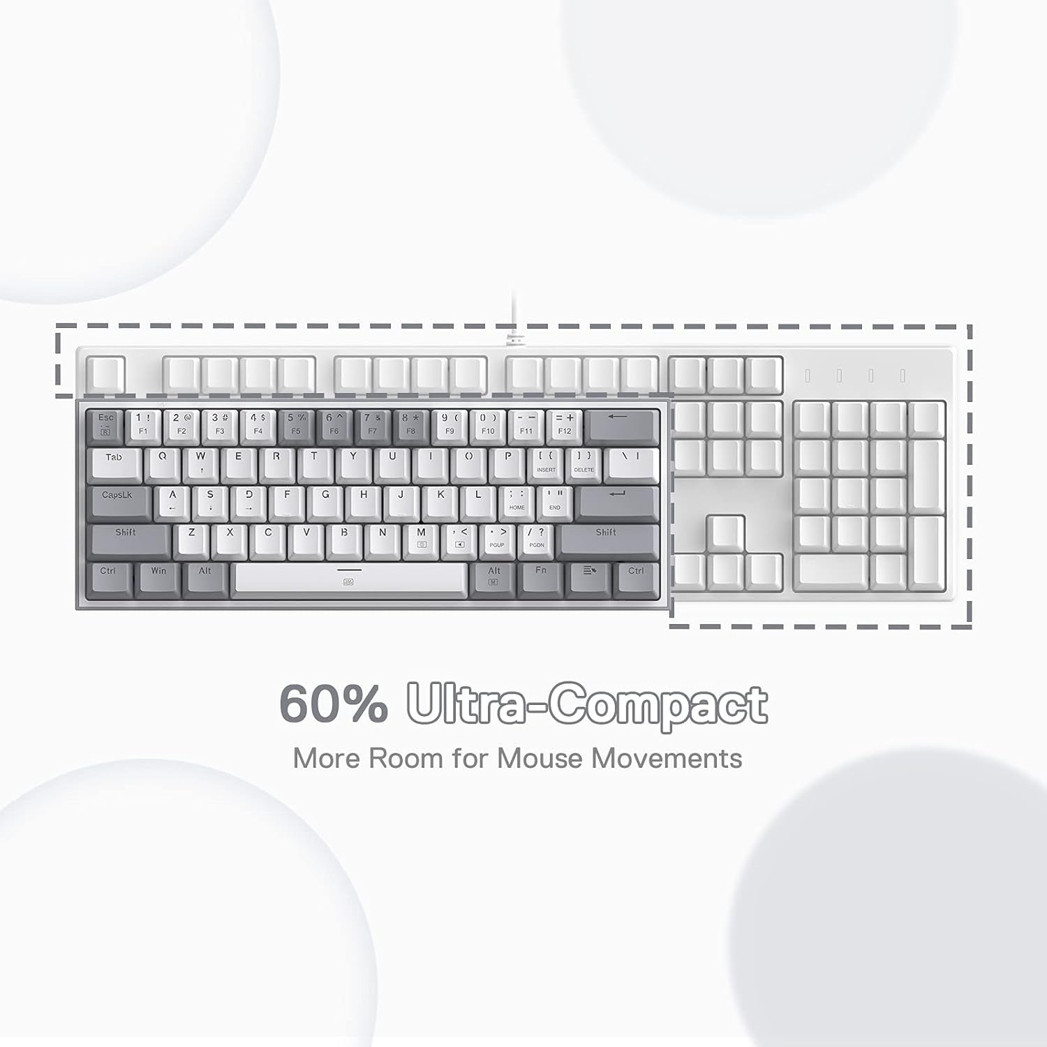 Redragon K617 Fizz 60% Wired RGB Gaming Keyboard, 61 Keys Hot-Swap Compact Mechanical Keyboard w/White and Grey Color Keycaps, Linear Red Switch, Pro Driver/Software Supported
