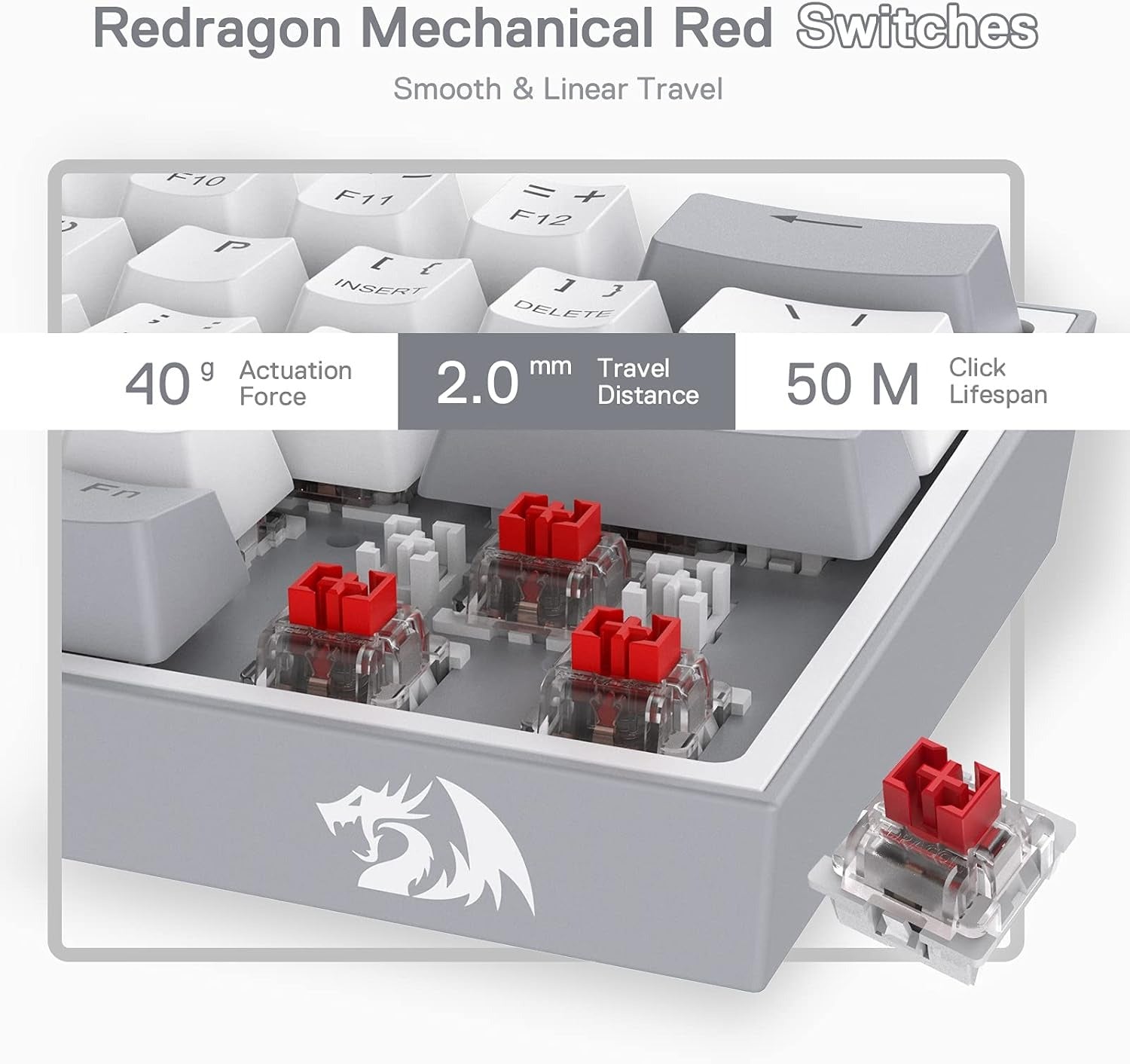 Redragon K617 Fizz 60% Wired RGB Gaming Keyboard, 61 Keys Hot-Swap Compact Mechanical Keyboard w/White and Grey Color Keycaps, Linear Red Switch, Pro Driver/Software Supported