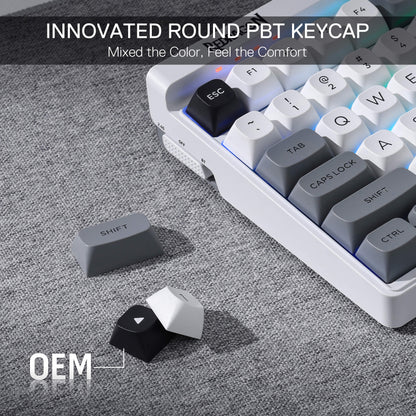 Redragon K656 PRO 3-Mode Wireless RGB Gaming Keyboard, 100 Keys Mechanical Keyboard w/Hot-Swappable Socket, 3 Noise Dampening Layers, PBT Round Keycaps & Custom Linear Switch, Moondust Gray