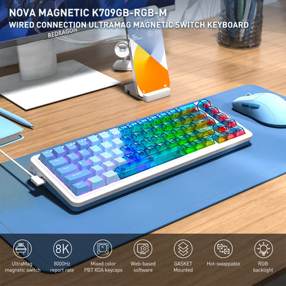 Redragon K709 HE Rapid Trigger Gaming Keyboard, 8K Wired Mechanical Keyboard w/Next-Gen UltraMag 100% POM Silky Magnetic Switch, Dual-Module Floating Patent Structure Design, 5-Layer Noise Dampening