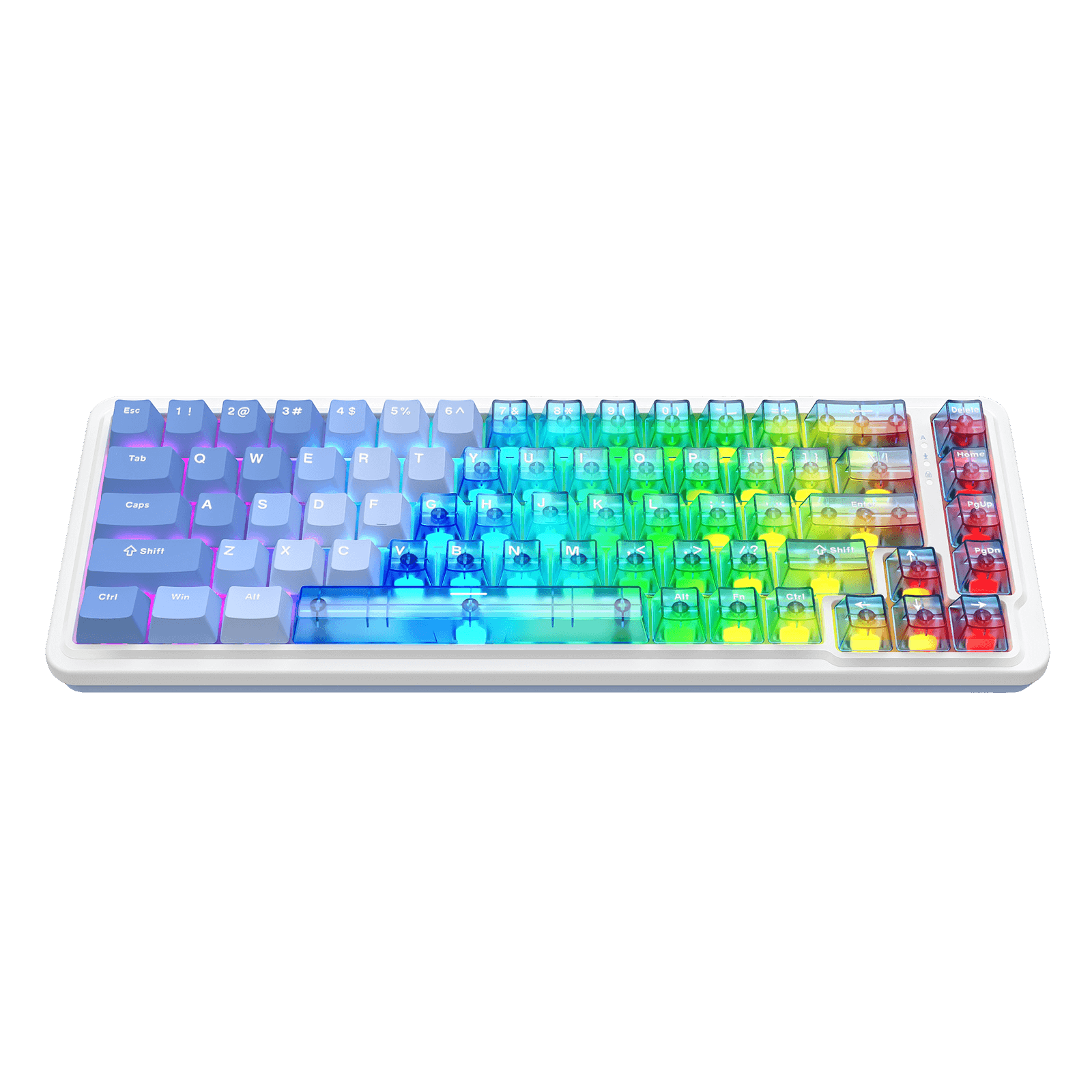 Colorful keyboard with gradient keys on a white base against a black background